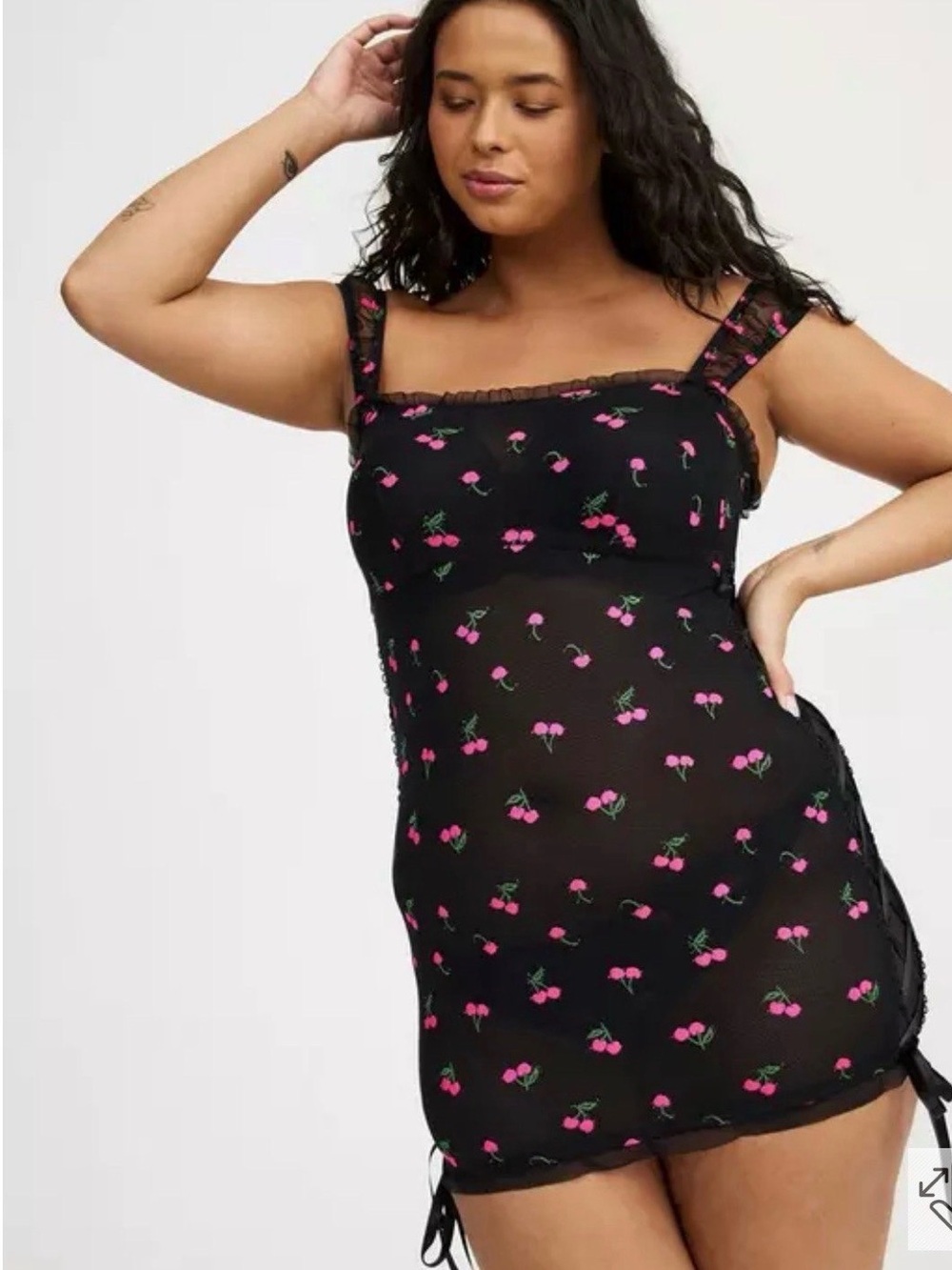 Plus Size Black Cherry Print Chemise Nightdress